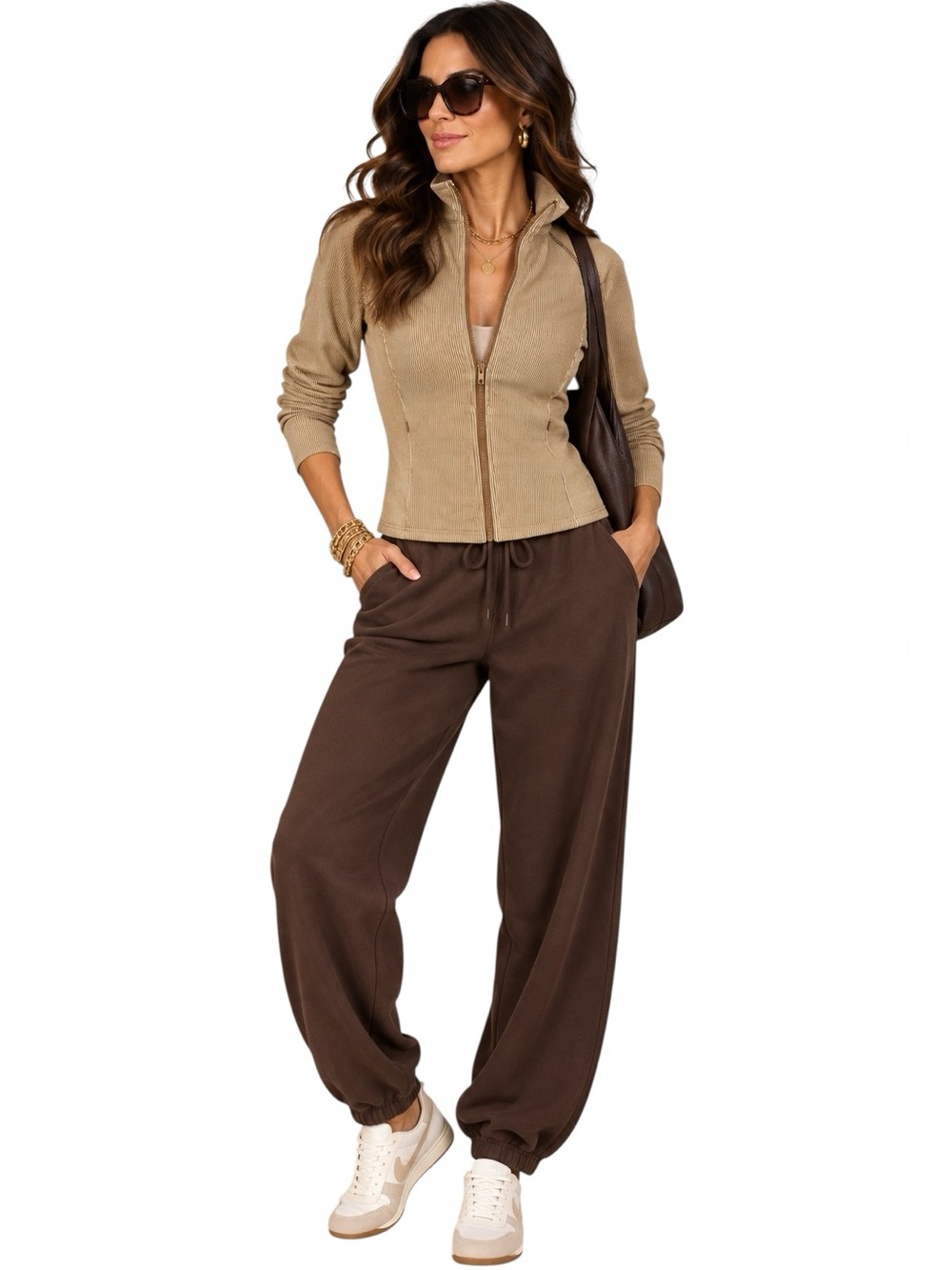 Umgee Walnut Brown and White Stripe zip up Long Sleeve Jacket